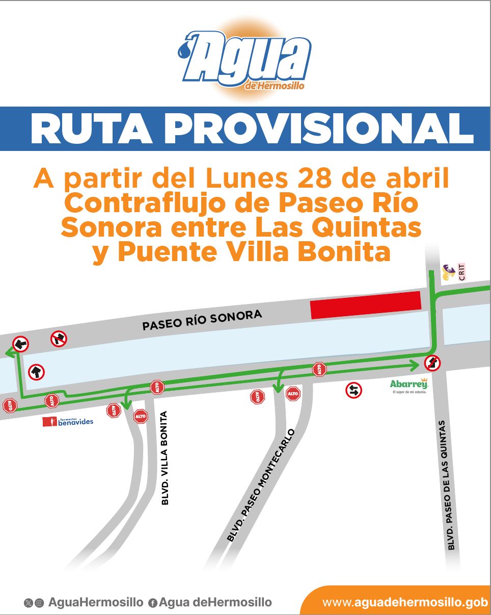 Habilitan dos sentidos en Paseo del Río Sonora por&nbsp;obras