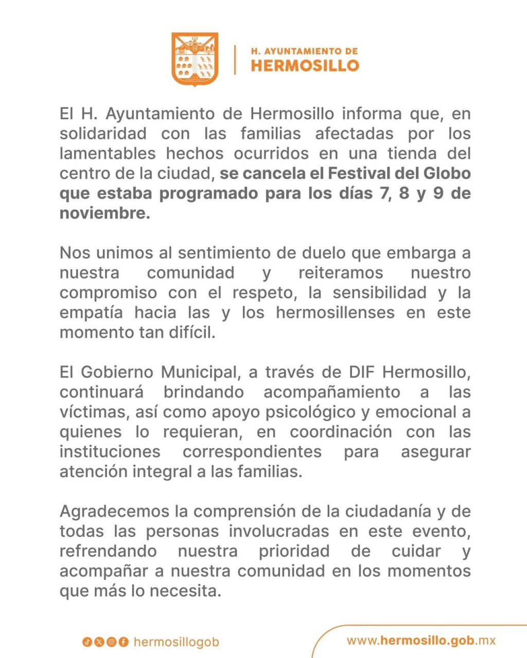 Cancelación del Festival del Globo en&nbsp;Hermosillo