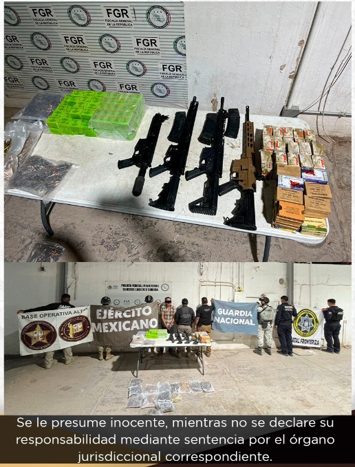 Detienen a una persona y aseguran arsenal en operativo en carretera Altar-Santa Ana